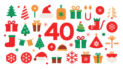 Festive 40th Birthday Celebration with Christmas Holiday Icons and Decorations