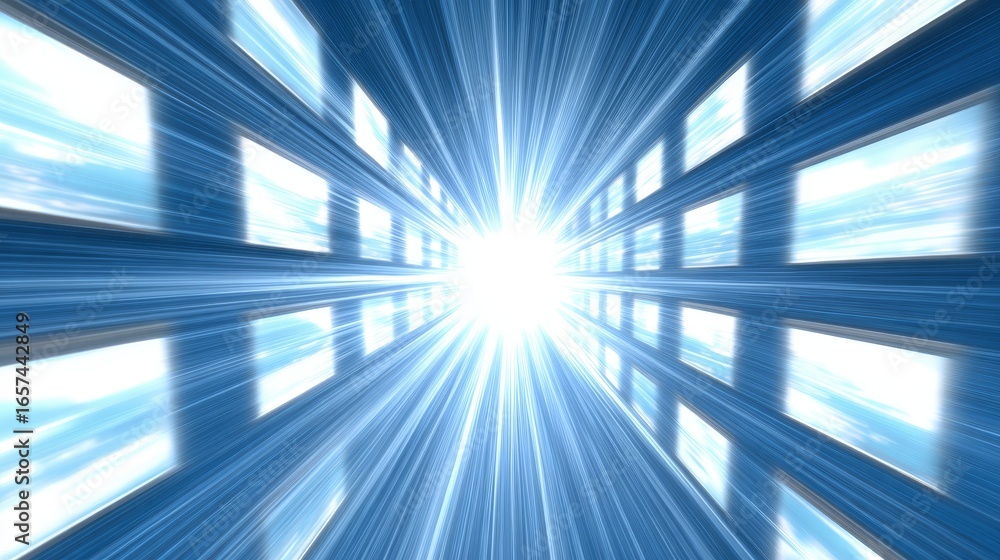 Poster abstract deep blue cosmic background with ethereal light rays and shimmering particles creating a ce