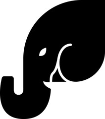 A black silhouette of an elephant's head, showcasing its trunk and large ear.