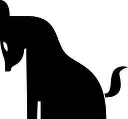 A stylized black silhouette of a cat sitting, with its head bowed and tail curled.
