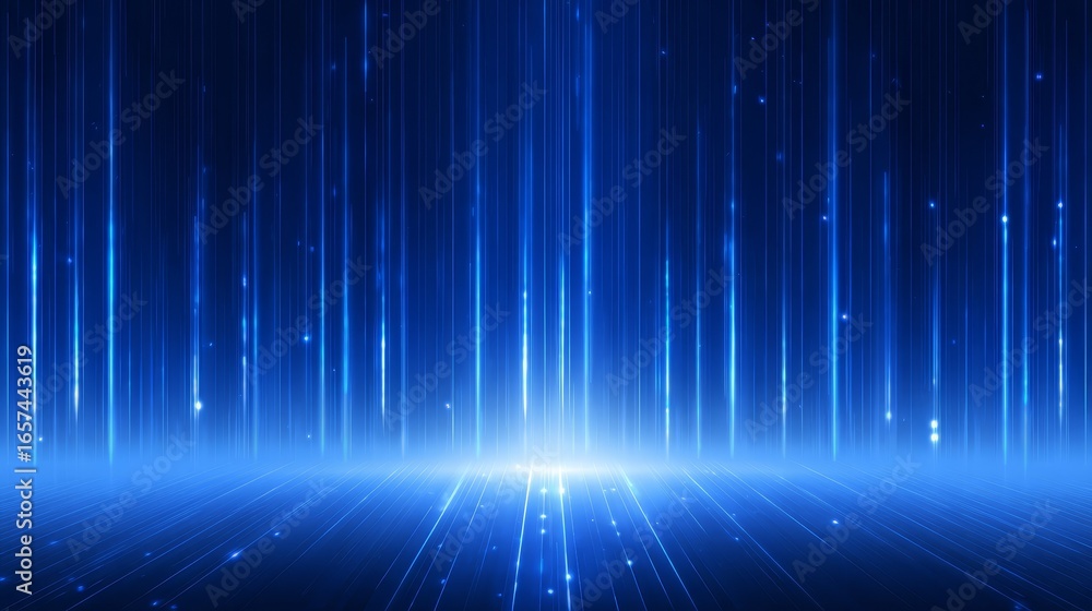Poster vibrant blue abstract background with glowing celestial stars and dynamic intersecting lines creatin