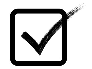 Black checkmark icon inside checkbox, brush stroke painted tick, PNG with transparent background,...