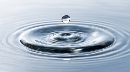 A perfect crystal clear water drop reflecting the vast and serene blue sky backdrop capturing a moment of pure tranquility and environmental beauty.