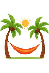 Hammock Between Coconut Trees &ndash; Tropical Summer Vacation Vector Illustration.