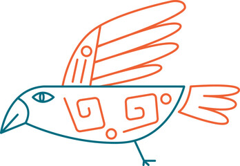 Stylized, outlined bird in flight, decorated with geometric patterns.