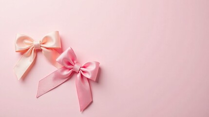 Delicate Pink Satin Bows on a Smooth Pastel Background, Perfect for Elegant Designs and Festive Celebrations