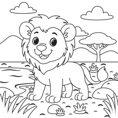 Lion in Savanna Coloring Book for Children