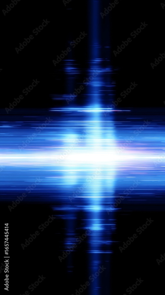 Poster a vibrant glowing blue light streak gracefully arcs across a deep dark and endless black background 