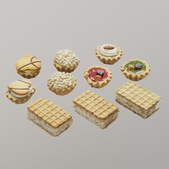 Assorted delicate pastries and wafers displayed elegantly.