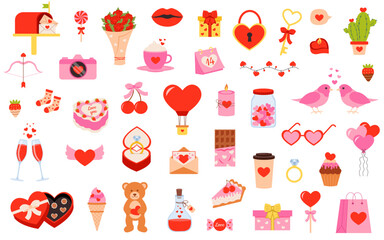 Valentine's day set. Set of love and romantic elements. February 14, wedding and love concept.