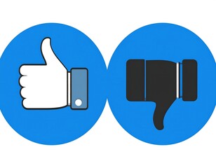 Obraz premium Two circular icons, one showing a thumbs-up, the other a thumbs-down gesture
