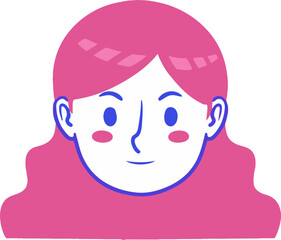 A stylized illustration of a woman with pink hair and a gentle, smiling expression.