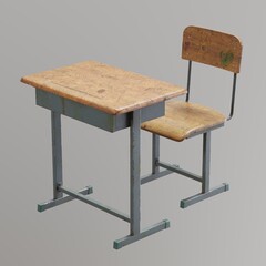 Vintage wooden school desk and chair set.