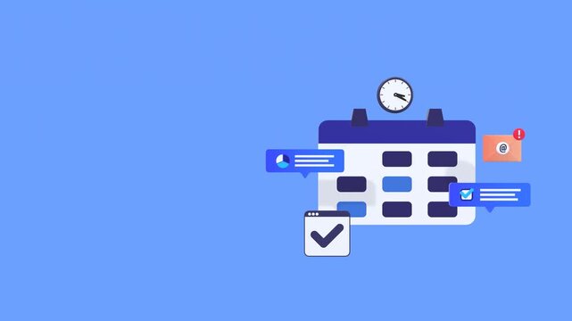 Animated concept of calendar, time management, and daily routine planning with copy space for text. Ideal for explainer videos, productivity content, and organizational visuals.