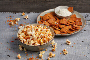 Popcorn and almond crackers