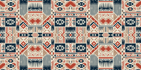 Ethnic abstract ikat art. Seamless pattern in tribal, folk embroidery, and Mexican style. Aztec geometric art ornament print. Design for carpet, wallpaper, clothing, wrapping, fabric, cover, textile