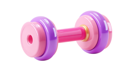 Pink and purple dumbbell isolated on transparent background for fitness concept