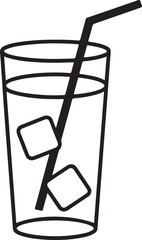 Simple line drawing of a tall glass filled with ice cubes and a straw
