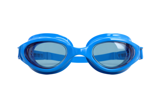 Blue swimming goggles isolated on transparent background for water sports