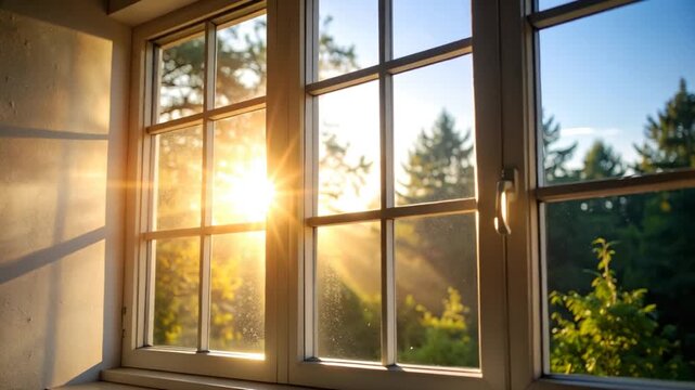 Sunlight through window natural light home exterior view