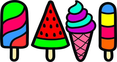 set colorful ice cream