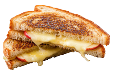 Toasted Gourmet Sandwich with Brie Cheese and Apple Slices Isolated on Transparent Background