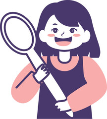 Fototapeta premium Cheerful cartoon girl holding a large spoon, smiling and looking directly at the viewer.