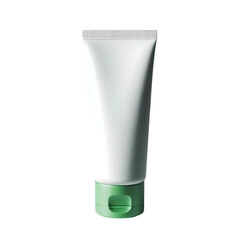 Blank white cosmetic tube with green cap on black background