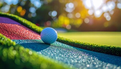 Mini Golf Ball on Colorful Course - Fun Outdoor Recreation and Leisure Activity