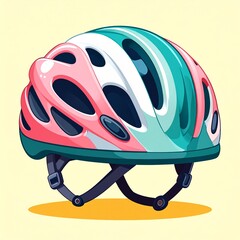 Fototapeta premium A vibrant, stylish bicycle helmet showcases a playful mix of teal, white, and pink colors.