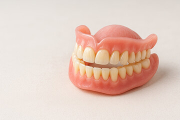 Fototapeta premium Dentures model representing dental care and oral health to prevent tooth decay shown in dental clinic setting for patient education and treatment planning