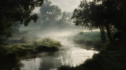 Tranquil Dawn: Early Morning Mist Blankets the World in Soft Serenity, Offering a Peaceful Start to the Day and a Canvas of Calmness for Mind Relaxation and Reflection