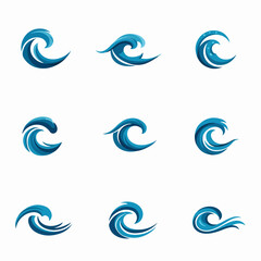 Fototapeta premium Collection of Abstract Blue Water Wave Logos and Icons for Branding and Design