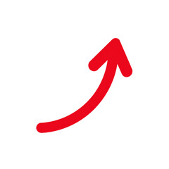 Red arrow pointing up with a curved line isolated on transparent background