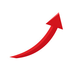 Red arrow pointing up with a curved shape isolated on transparent background