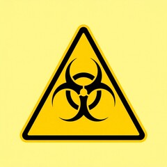 A bright, bold, and cautionary yellow triangle displays a black biohazard symbol against a pale yellow background.