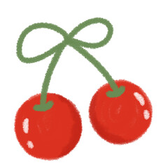 Cherry illustration in hand-drawn crayon style