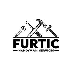 Handyman Tools Illustration with Hammer Screwdriver Wrench and Pliers in Black and White