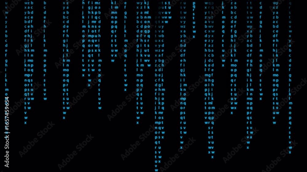 Poster abstract data stream: dynamic cyan letters on black