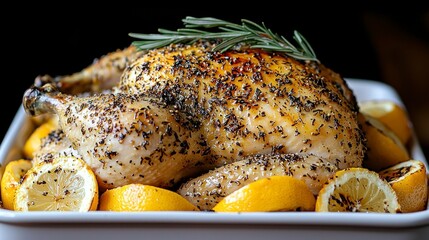 Roasted chicken with lemon garnish