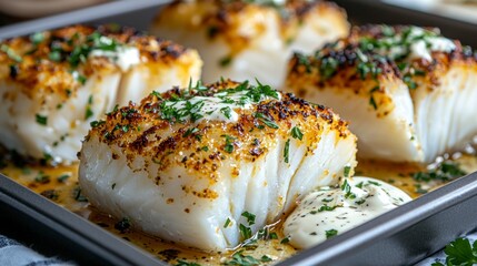 Roasted fish fillet pieces with parsley