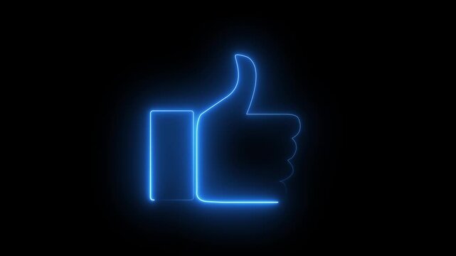 Abstract Glowing neon line Hand thumb up icon isolated on black background. Neon Outline  Color Like Icon Animation Black Background.4k video 