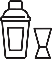 Simple line art icon of a cocktail shaker and jigger for bartending