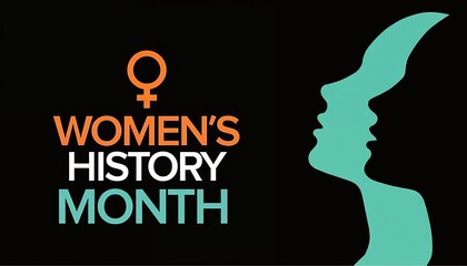 Women history month celebration female symbol teal profiles profile silhouettes orange