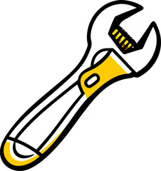 Adjustable wrench with open jaw on white background banner