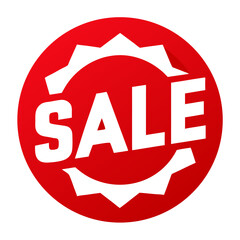 Red round 3d sale badge on white background advertisement