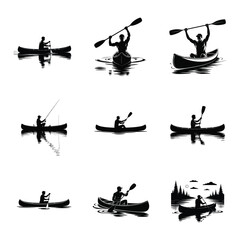 Kayaking and Canoeing Silhouettes set vector design  
