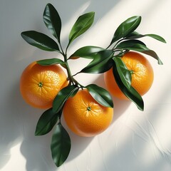 tangerines with leaves on white background