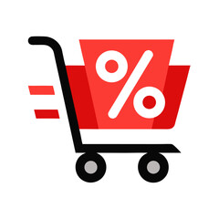 Three dimensional shopping cart with discount label