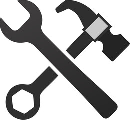 Crossed hammer and wrench icon on white background